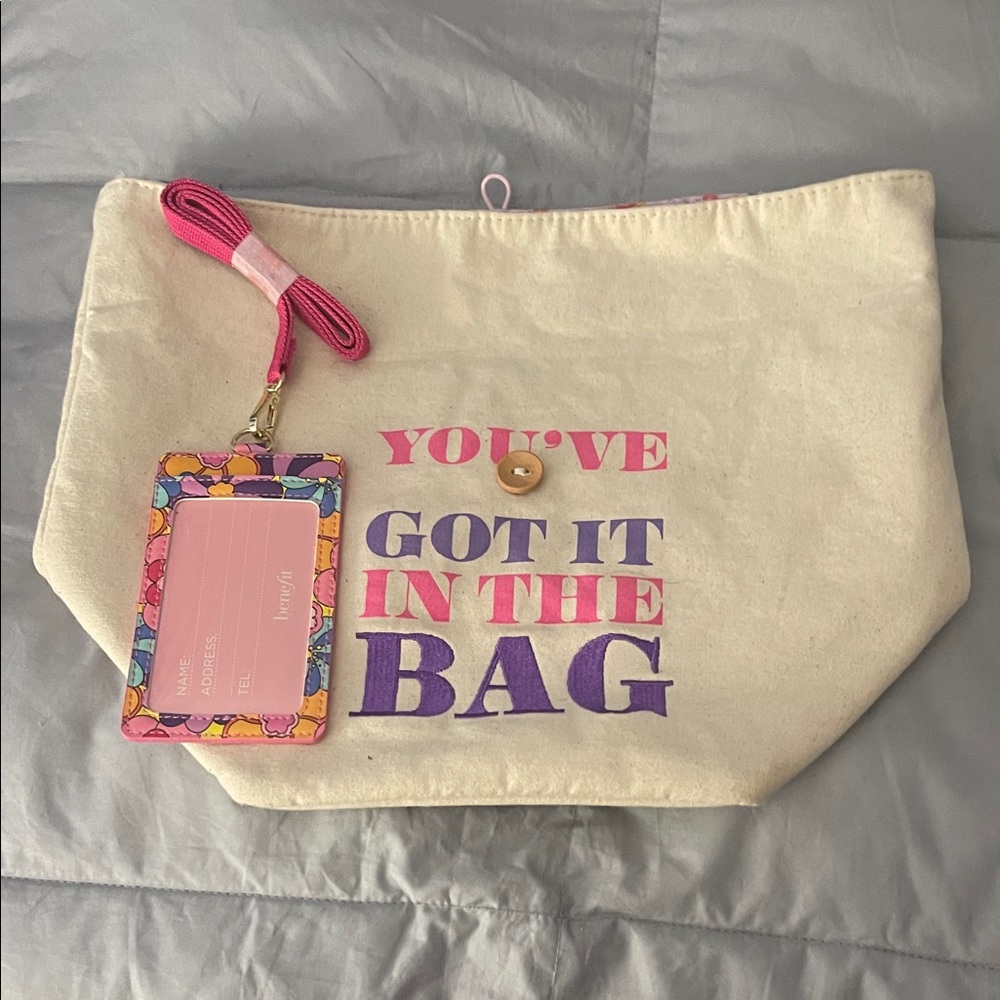 Canvas Tote Bag with Pink and Purple Accents luggage or ID lanyard New
